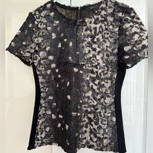 BCBG tull black and cream textured‎ blouse size small